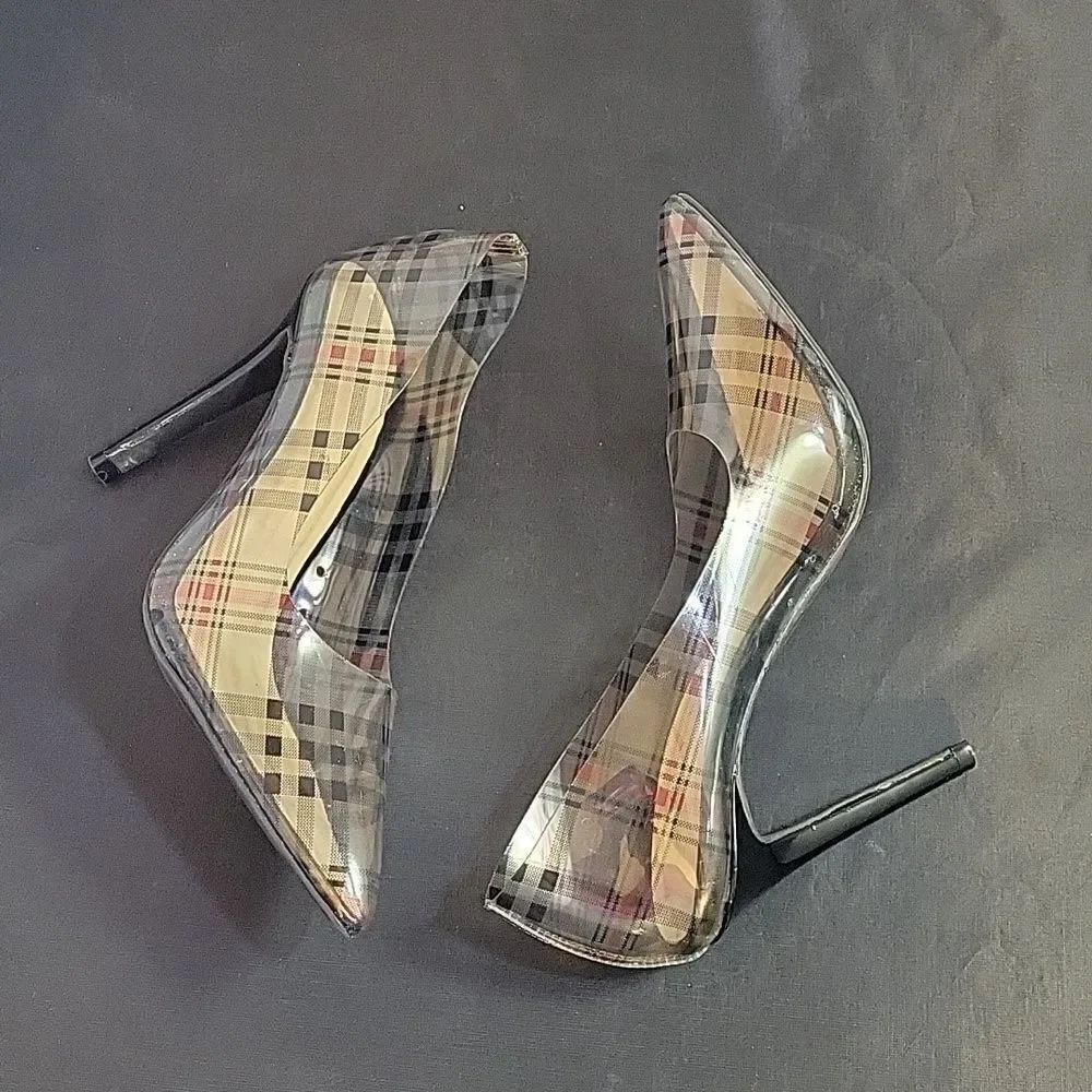 WILD DIVA PLAID POINTED TOE HIGH HEEL STILETTOS PUMP S2 - Picture 6 of 16